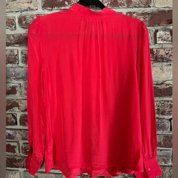 J.Crew Coral Pink Tie Neck Blouse ✨ NWT Silky Candy Apple Top Size 8 - Picture 4 of 4